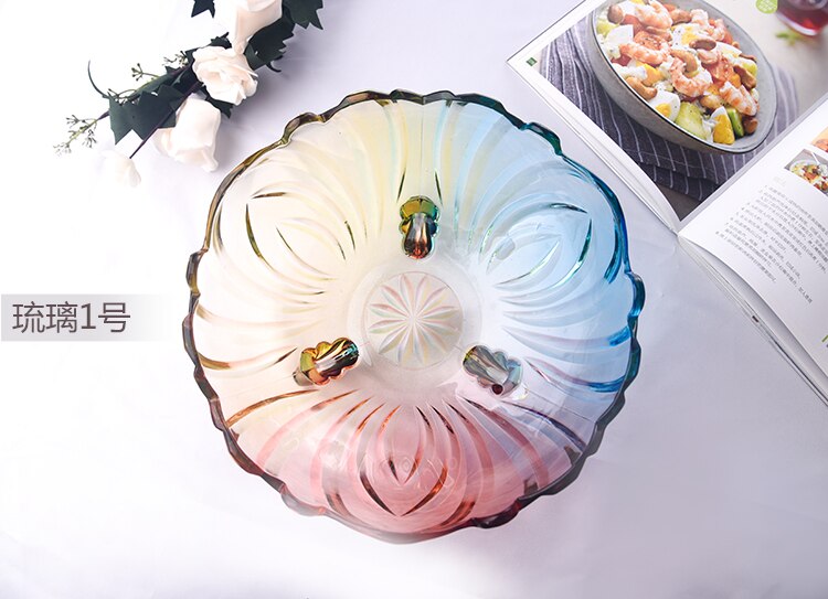 Plato grande de vidrio engrosado para fruta, cesta de fruta, cambio de Color, 4 colores opcionales: 01
