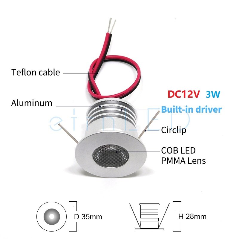 Etrnled Inbouwspots Led Indoor Focus Plafond Mini Lamp 12V 3W 4W Led Showcase Verlichting Closet Trap display Met Driver