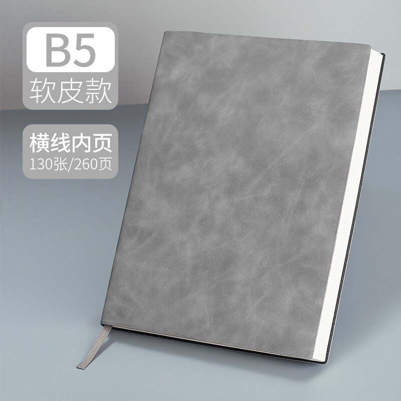 B5 A4 Large Super Thick Notebook Soft Leather Surface Reading Horizontal Line Diary Business Office Work Meeting Record Notepad: B5 Gray