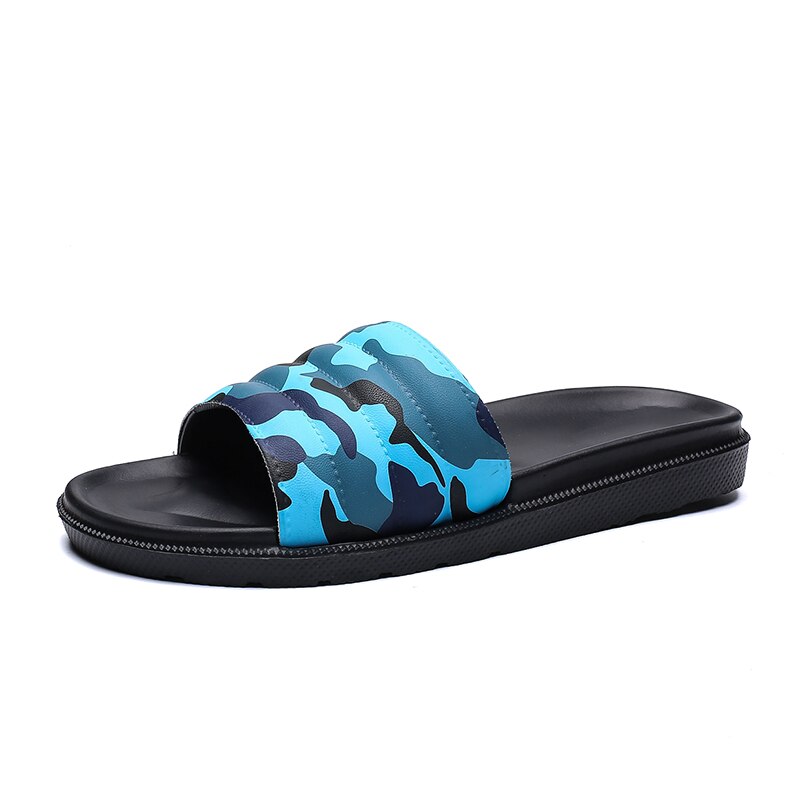 COOLVFATBO hommes pantoufles Camouflage été plat été hommes chaussures respirant plage pantoufles cale tongs hommes diapositives pantoufles: Blue / 41