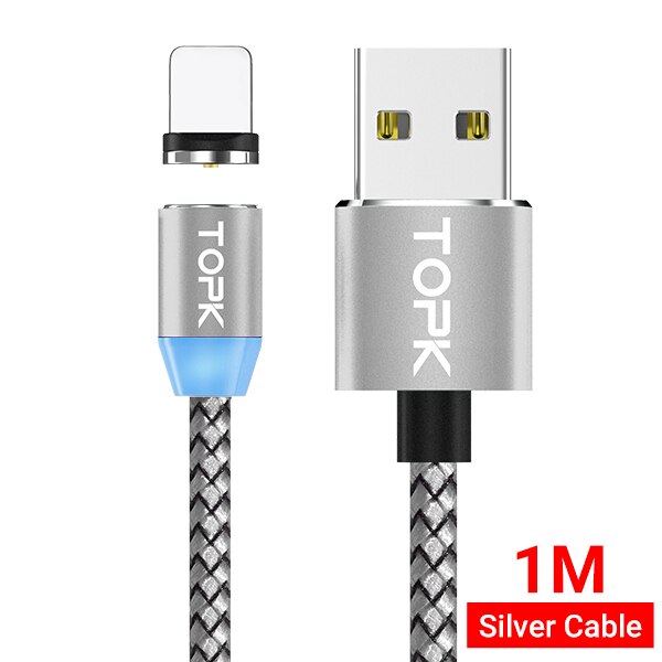 Topk Magnetische Usb-kabel Magneet Recharge Usb Type C Kabel Micro Usb Voor Samsung S9 S10 Xiaomi Redmi Note Pro android Telefoon Kabel: 1M Silver Cable / for 8-P
