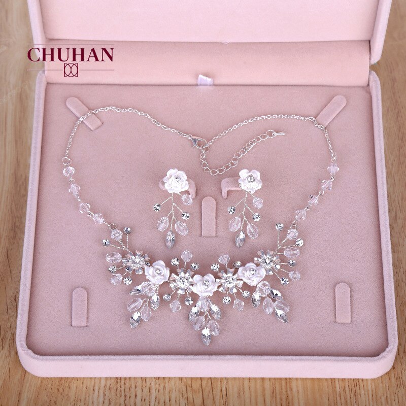 Chuhan luxo cristal conjuntos de jóias de noiva strass tiaras coroa colar brincos para casamento nupcial conjunto de jóias c358