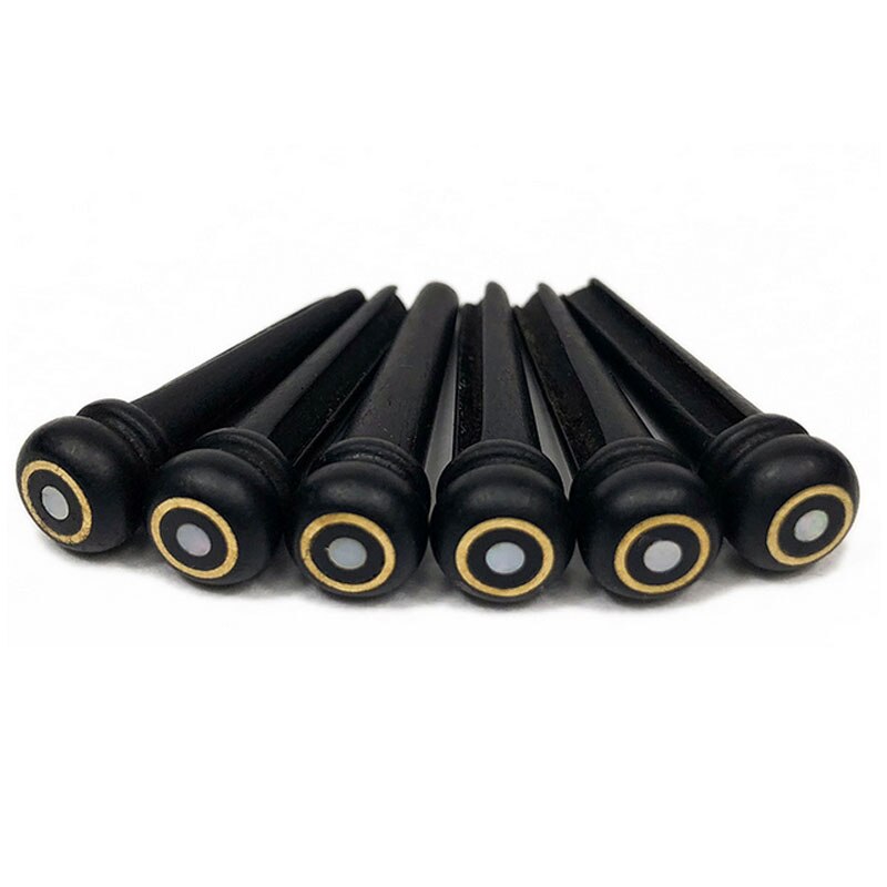 6Pcs Bone Guitar Bridge Pins Ebony Bone Rosewood Bridge Pin for Acoustic Guitar with Pearl Shell Brass Circle Guitar Accessories: Ebony F