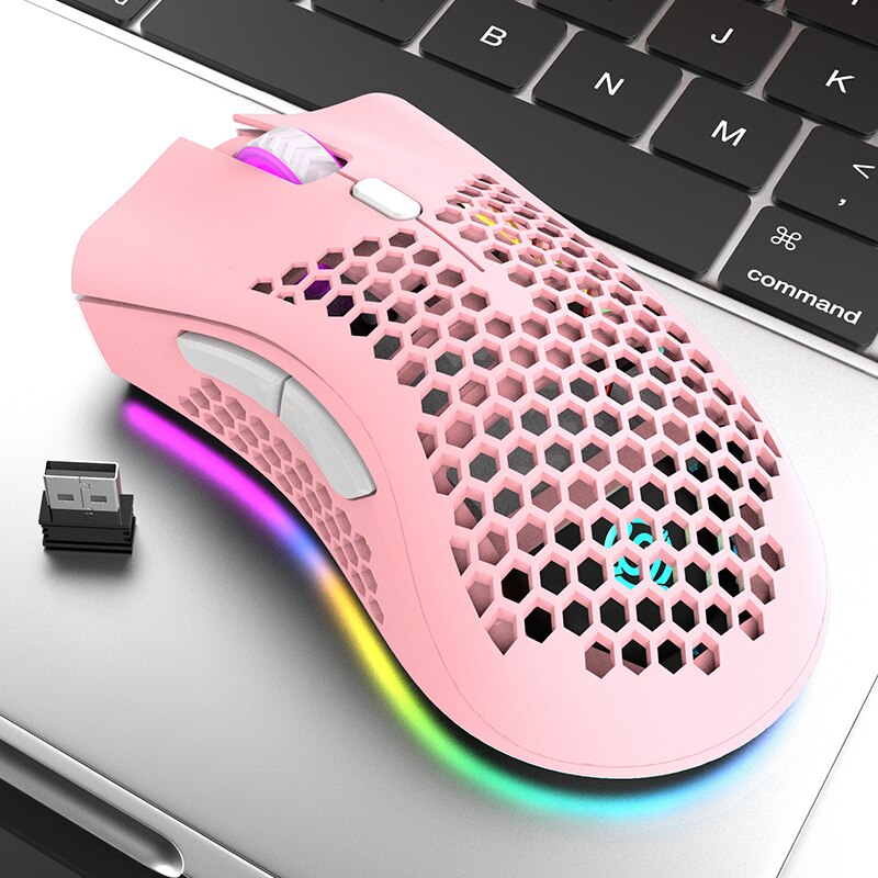 2.4G Rechargeable Wireless Gaming Mouse for Desktop PC Computers RGB Light Honeycomb Hollow Mouse for Gamer Notebook Laptop Mice