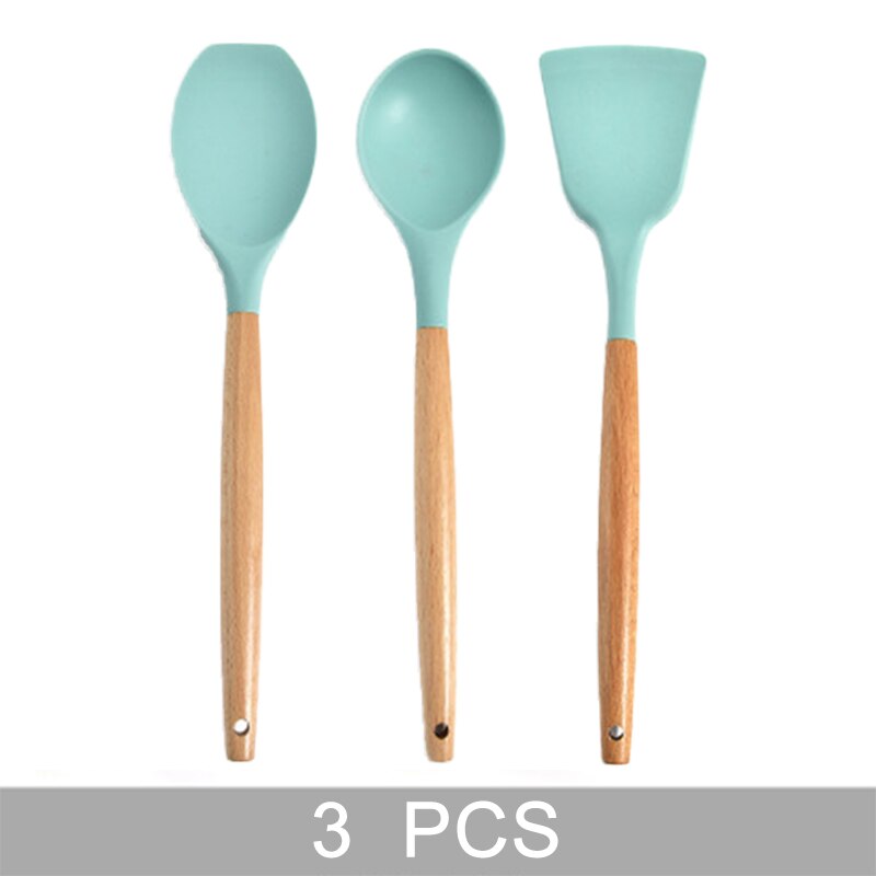 Green Silicone Kitchen Utensils Set Heat Resistant Nonstick Baking Cooking Tools 2/3/4/5/6/7/8/9 PCS Kitchenware Accessories: 3 PCS