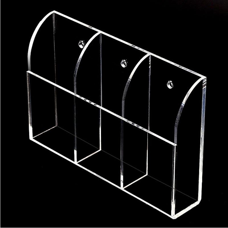 Clear Acrylic Remote Control Holder Wall Mount Media Organizer Storage Box (Three Compartments)