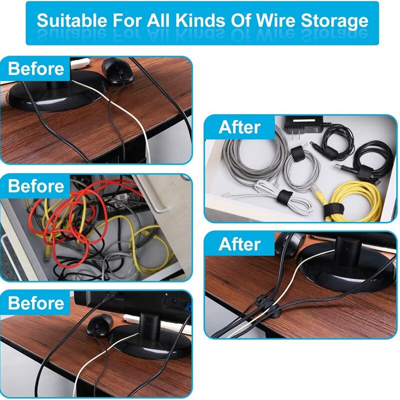 20Pc Cord Management Organizer Kit with Self Adhesive Cable Clip Holders and Fastening Cable Ties for TV Computer Office