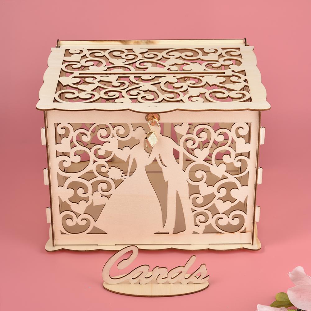 Wedding Card Boxes Wooden Box Wedding Supplies DIY Couple Deer Bird Flower Pattern Grid Business Card Wooden Box