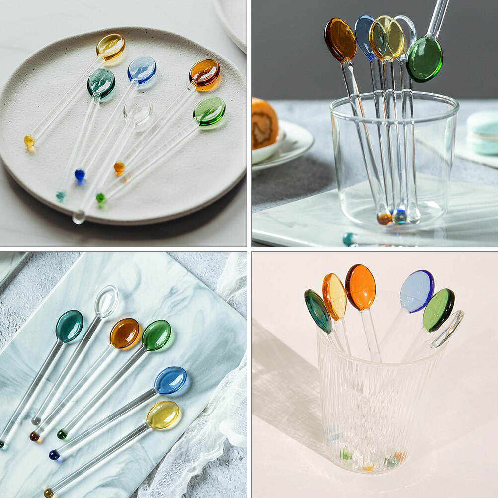 Cucharas de vidrio resistentes al calor, cuchara de café transparente de mango largo, cuchara de postre, 4 Uds.