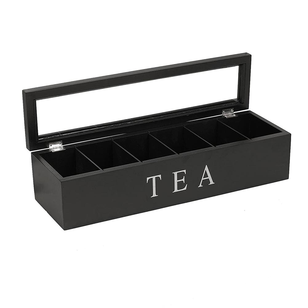 ! træ tepose smykker arrangør kiste opbevaringsboks 6 rum te boks arrangør træ sukker pakke beholder