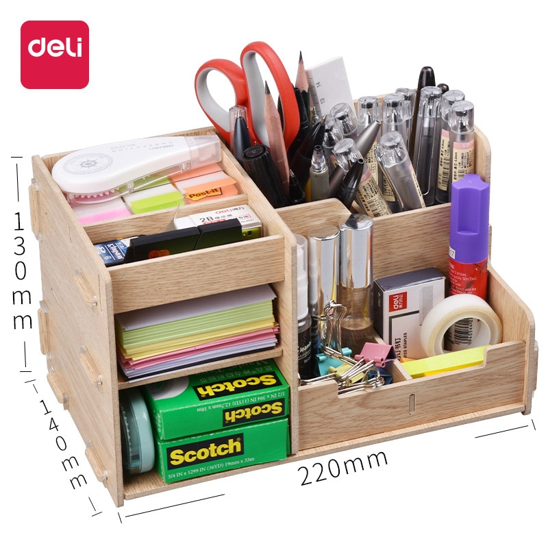 DELI Papeleria Hout 7 Mobiele Briefpapier Houder Student Schrijven Accessoires Opbergdoos Creatieve Desktop Organizer Kantoorbenodigdheden