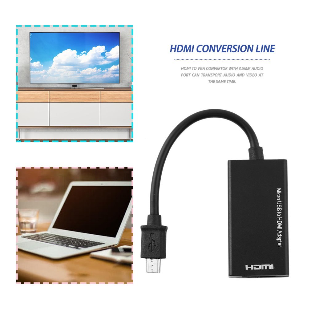 Display Port Micro USB To HDMI Adapter Cable Converter Black 12cm Portable Light Weight Easy to Use