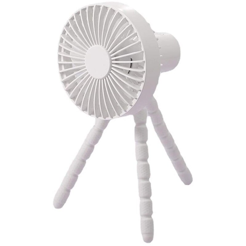 Portable Fan,3 Speed USB Rechargeable 1800MAh Battery Powered Clip Fan with Flexible Tripod for Room Stroller Bike Car: White