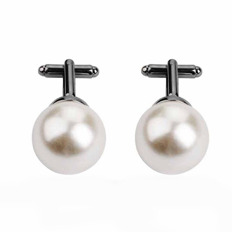 Beads Cufflinks For Men Round White Imitation Pearl Cuff Link Women Suit Concise Business Cufflink Wedding Party Cuflink: Silver