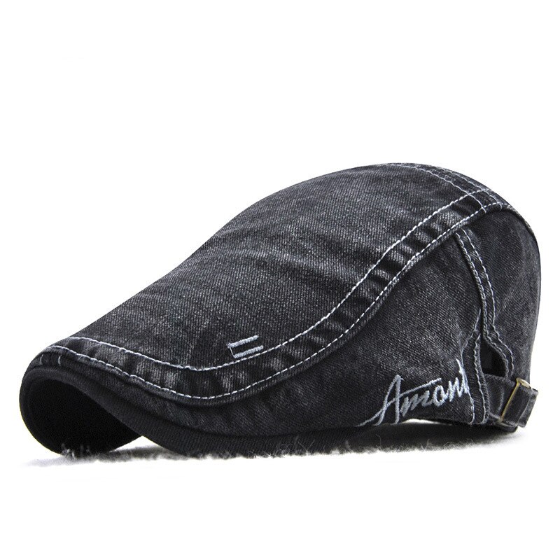 MEDYLA, gorro para hombre, sombreros boinas estilo británico occidental, letras bordadas, boina retro clásica de lavado simple de: Black
