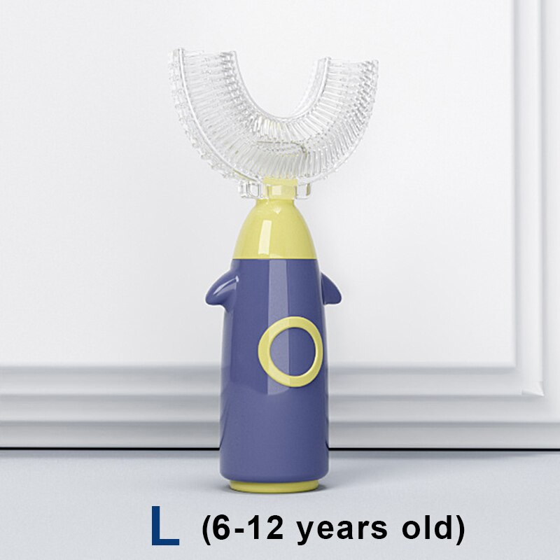 Kinderen Tandenborstel Handleiding U-Vormige Food-Grade Siliconen Zachte Haren Mond-Met Baby Fine-Haren tandenborstel: L-Blue