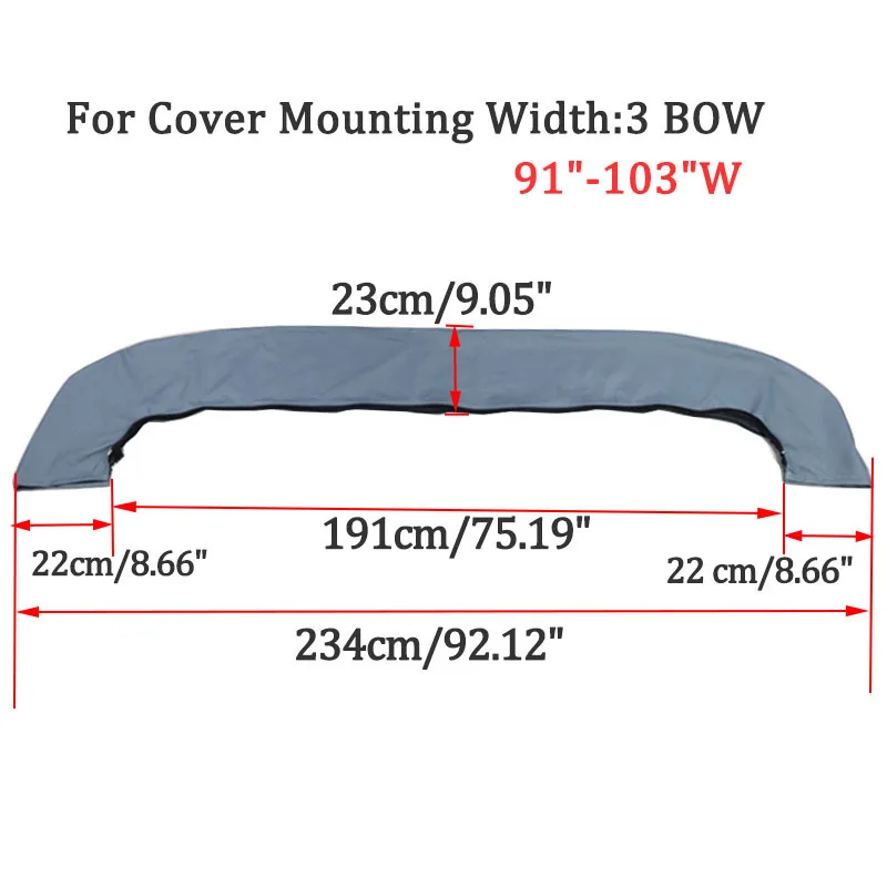 Waterproof 600D 3 Bow Bimini Top Boot Cover No Frame Yacht Boat Cover With Zipper Anti UV Dustproof Cover Marine Accessories: Blue