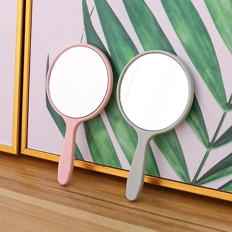 1pc håndholdte makeupspejle rundt makeup-spejl med håndtag, kompakt håndspejl til kvinder