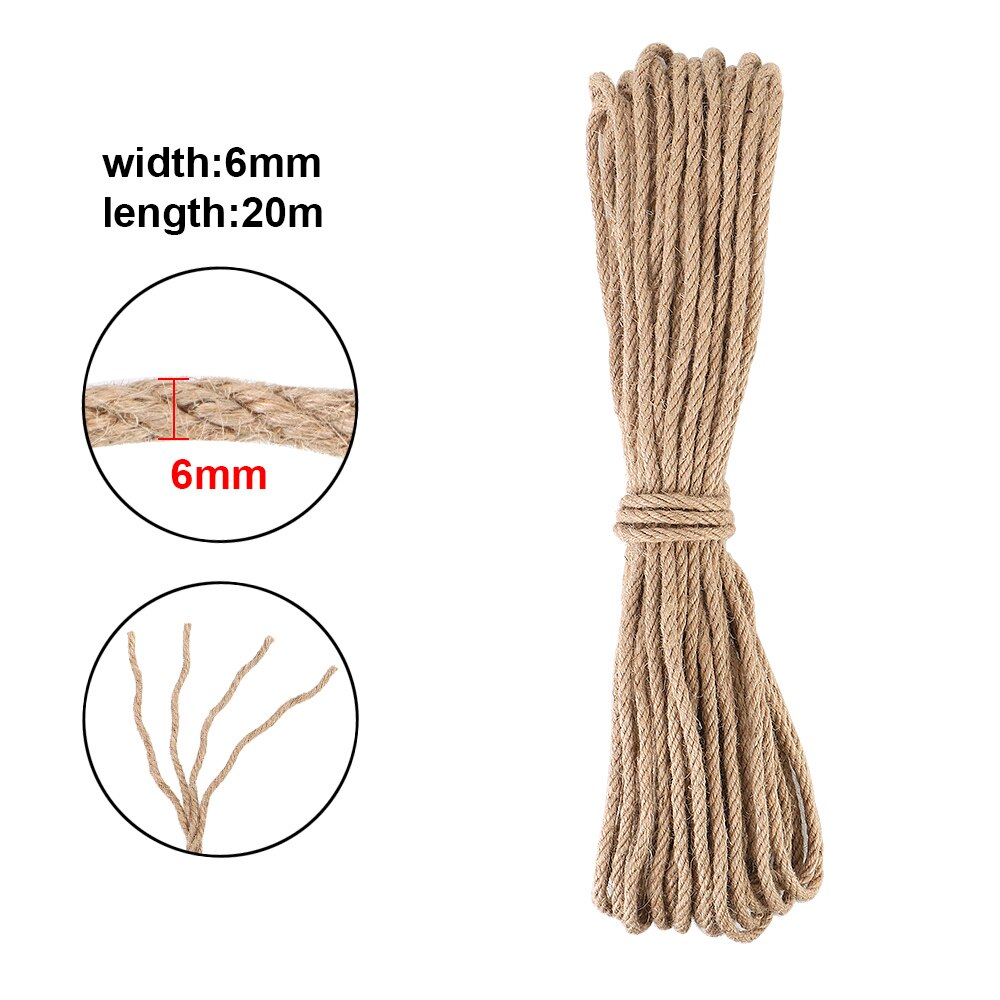 Rollo de cuerda de cáñamo para gatos, marco de escalada para patas de escritorio, cuerda de encuadernación, poste para rascar, juguete para afilar gatos, garra Natural de Sisal Rop, 20M/50M/100M: 6mm.20m