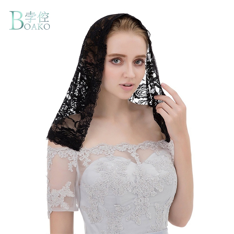 Kort hvid sort muslin bryllup blondeslør katolsk kirke blondeslør mantilla blusher slør  b40