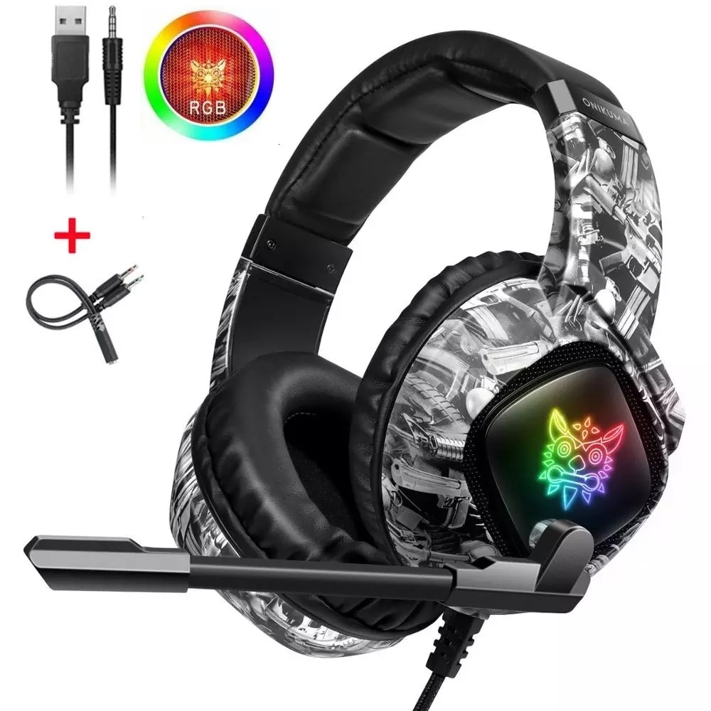Auriculares de Gaming para Xbox One y PS4, cascos por encima de la oreja RGB con micrófono de cancelación de ruido y control de volumen para tableta