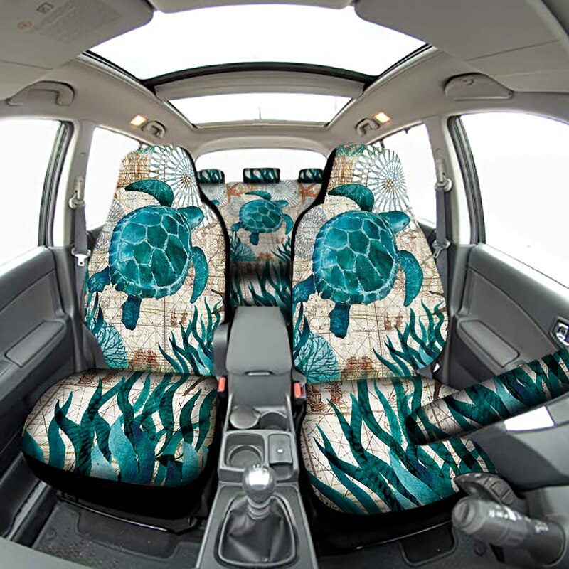 1/7Pcs Auto Seat Cover 3D Afdrukken Groen Gras Schildpad Patroon Voor En Achter Stoelhoezen, geschikt Voor De Meeste Suv 'S, Vrachtwagens En Tr