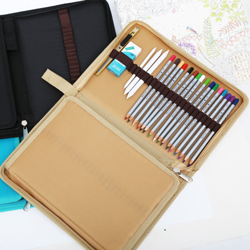 Bgln canvas pennor skiss målning påse väska 72 hål skolpennfodral vikt borstfodral med blixtlåsficka konsttillbehör