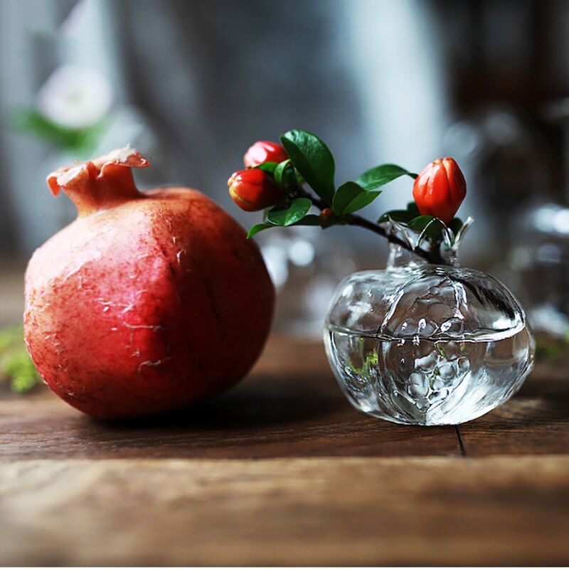 Mini Pomegranate Glass Vase Handmade Vase Transparent Glass Flower Pot Hydroponic Flower Arrangement Crafts Desktop Decoration