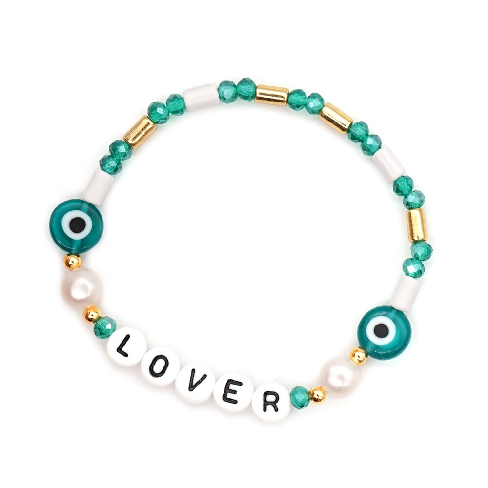 Shinus LOVER Letter Bracelets Enamel Tube Beaded Bracelet For Women Evil Eye Pearl Crystal Pulsera Mujer Summer Jewelry: ZZ-B200104E