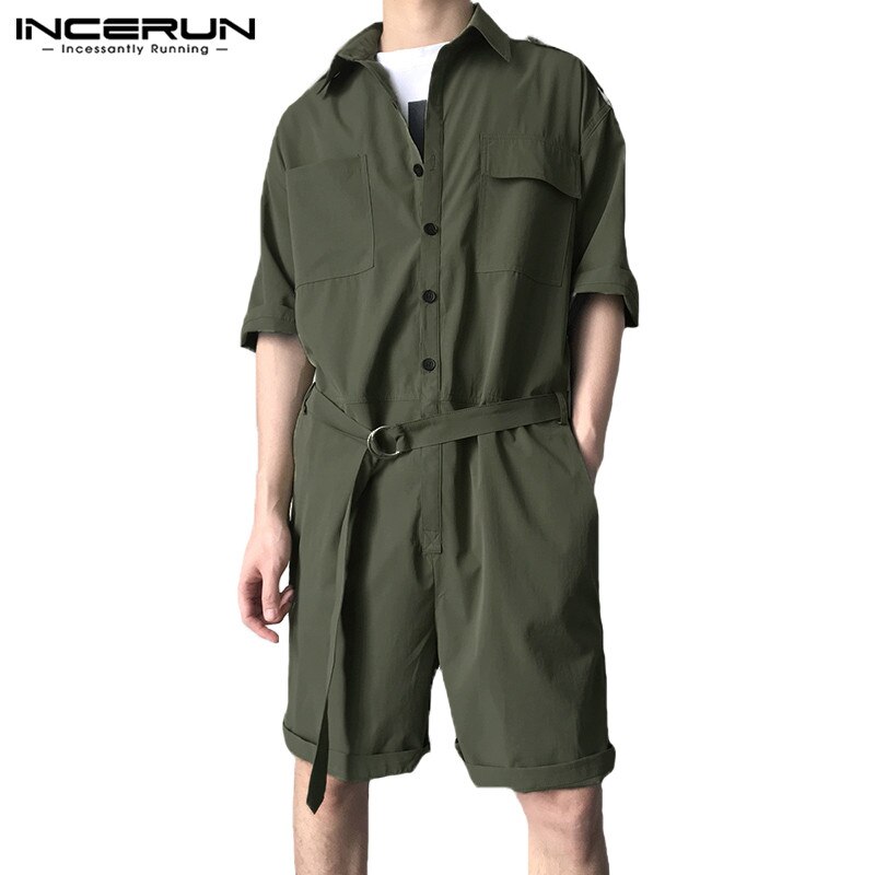 INCERUN Herren Gesamt-spielanzug Taschen Halbes Gürtel Hosen Harajuku Gesamt Männer Ladung Overall Streetwear S-5XL