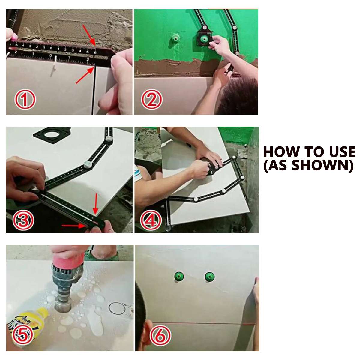 6 Folding Ruler Multi Angle Measuring Ruler Ceramic Tile Hole Locator High-precision Brick Artifact Glass Woodworking Puncher