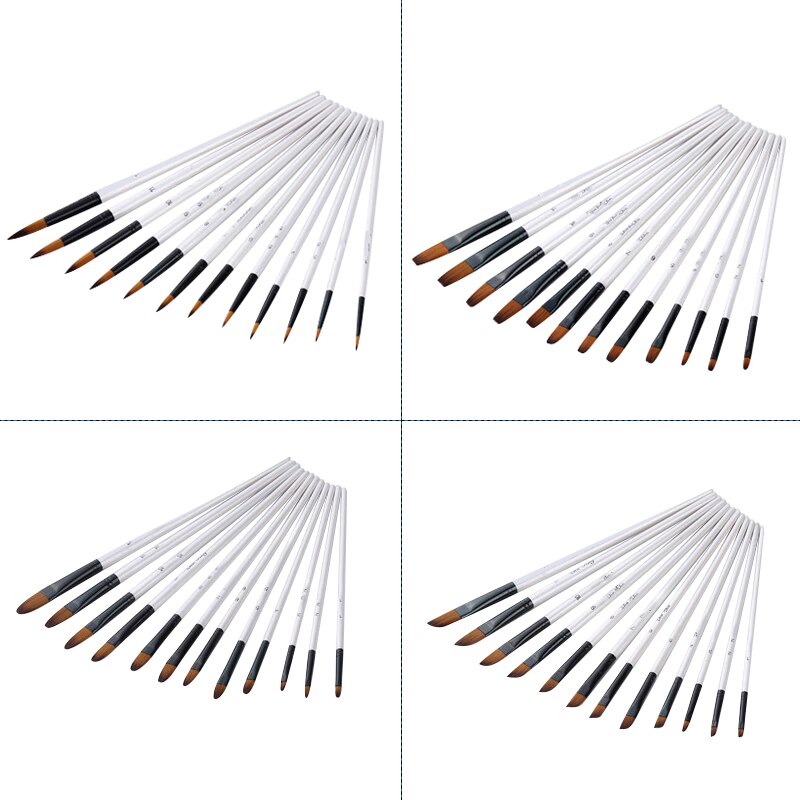 12Pcs Paint Brush Set Filbert Golden Nylon Bristle Brush for Watercolor Acrylic, Gouache, Oil and Facepaint