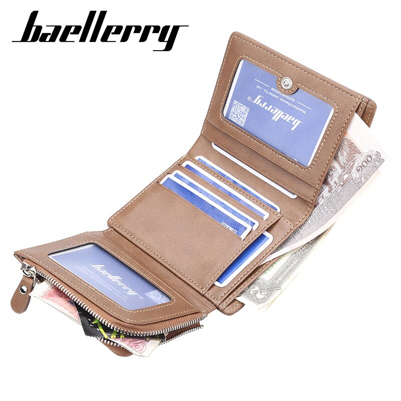Baellerry PU cuir hommes portefeuilles court homme sac à main avec poche à monnaie porte-carte à trois volets portefeuille hommes pochette d'argent