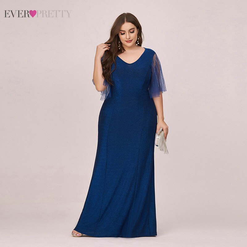 Plus Size Royal Blue Moeder Van De Bruid Jurken Ever Pretty Lange Mermaid V-hals Formele Elegante Party Gown EP00493SB vestidos