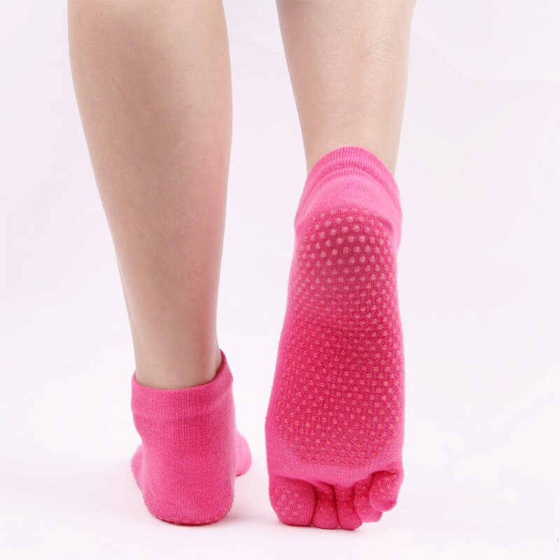 2 Pairs Vrouwen Sport Sokken Antislip Siliconen Vijf Teen Sok Vrouw Ballet Yoga Training Gym Fitness Pilates Sokken: rose red