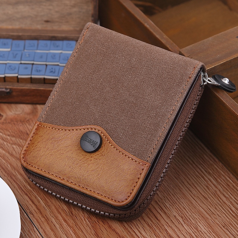 Portefeuille Cowboy en toile pour hommes, porte-monnaie de grande capacité, court, Vintage, avec poche à monnaie, fermeture éclair,