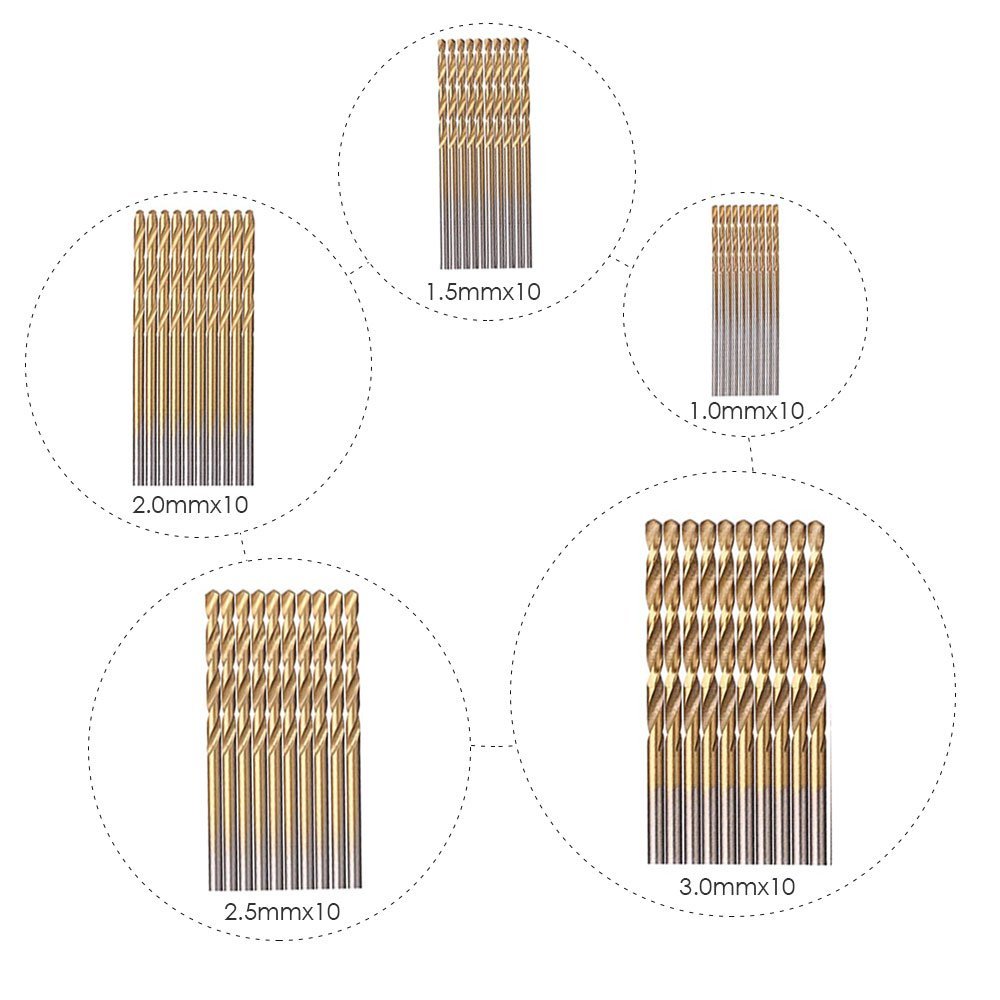 50Pcs Titanium Coated Drill Bits Set HSS High Speed Steel Drill Bits Set Tool Hand Tools Set 1/1.5/2/2.5/3mm