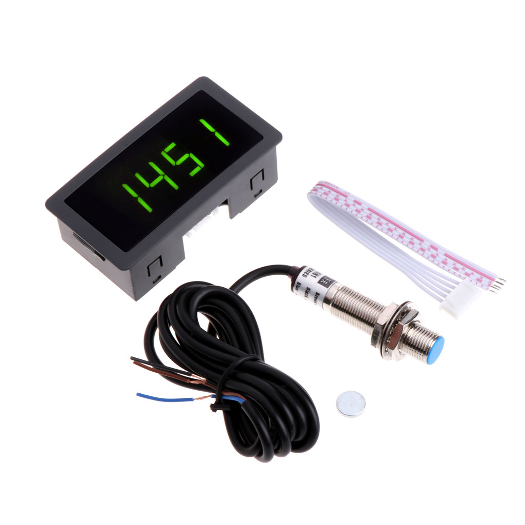 4 Digitale Led Toerenteller Rpm Snelheid Meter + Proximity Switch Sensor Npn 12V 9999Rpm 4XFD: green