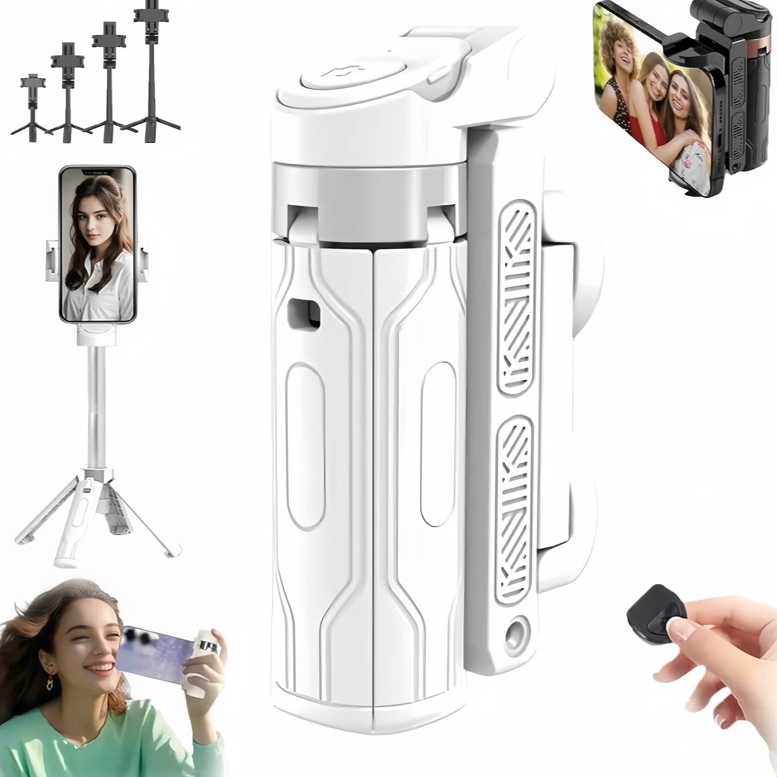Statyw z uchwytem Bluetooth na telefon komórkowy mini Selfie Stick Przenośny monopod robić fotografii i nagrywania wideo dla iPhone 16 15: BIAŁY