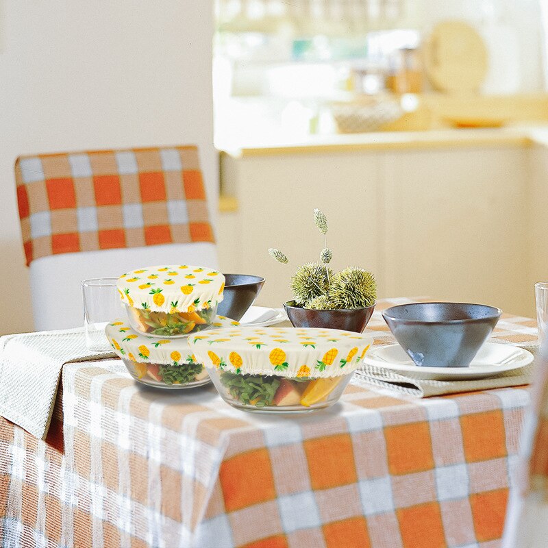 Couvercle de bol réutilisable, lavable, anti-poussière, 3 tailles/ensemble, pour garder les aliments au frais, bol, assiette, tissu, 4 motifs de fruits en option