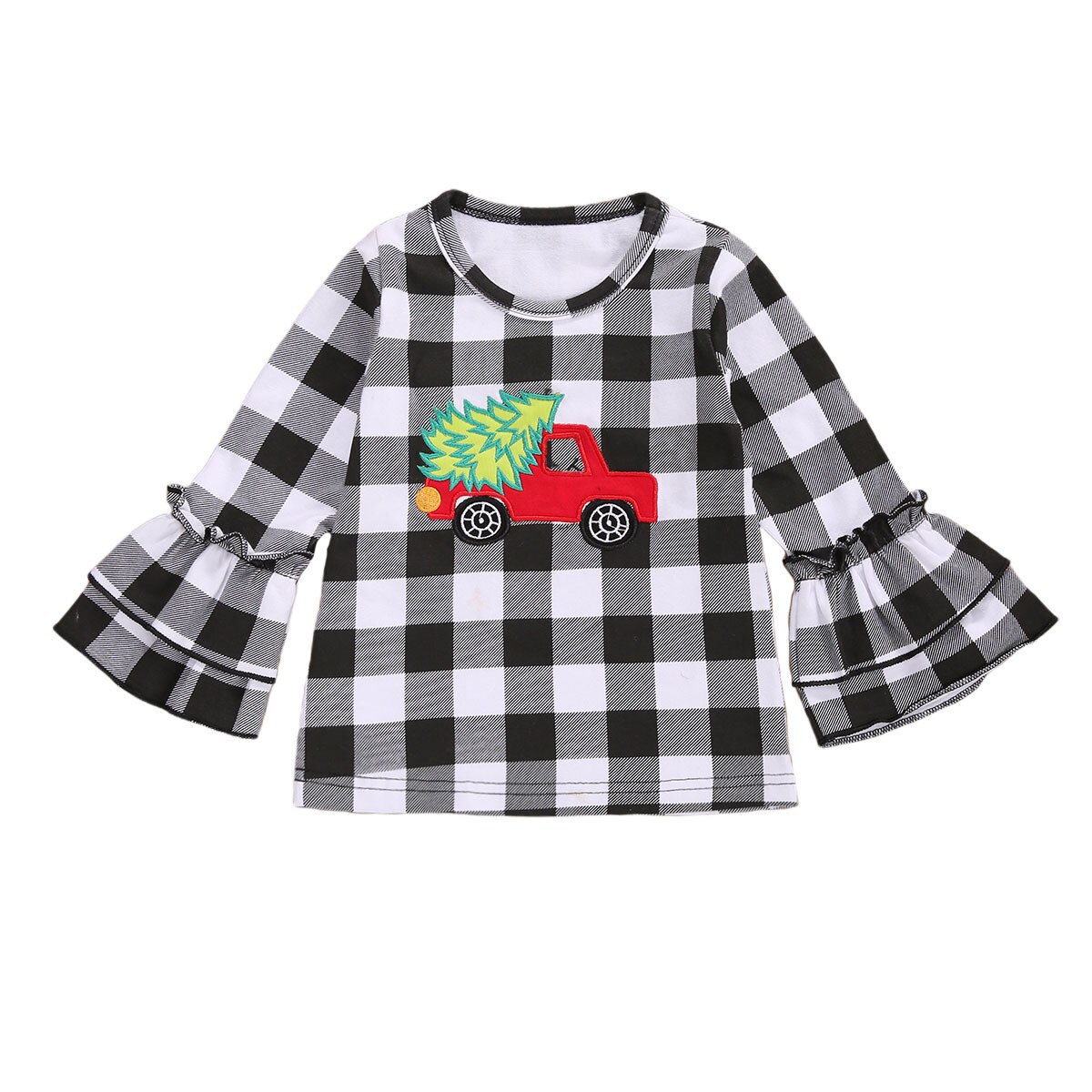 Kerstmis T-shirt Voor Peuter Meisjes Lente Fall Leuke Zachte Lange Flare Mouw Tops Koreaanse Trui Auto Pompoen Patterntop: Beige / 130