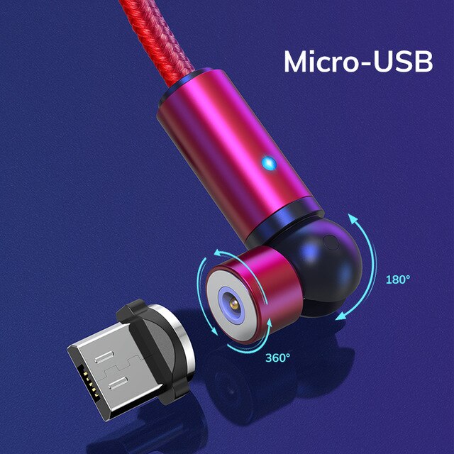 Cable magnético giratorio de 360 + 180 grados, Cable de carga rápida Micro USB tipo C, para iPhone, Xiaomi, USBC, novedad: red for Micro