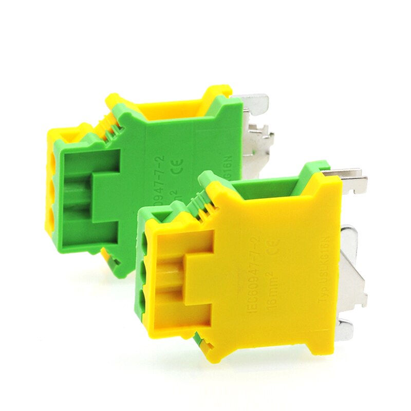 10Pcs Ground Terminal Blocks USLKG16 DIN Rail Screw Terminal Blocks UK-16N Yellow Green Earth Morsettiera Wire Connector 16mm2