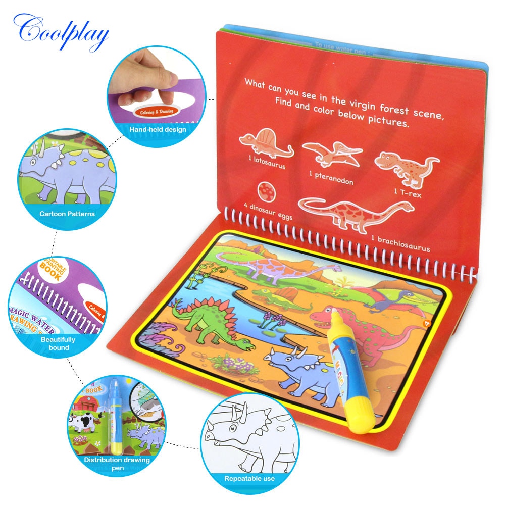 COOLPLAY Acqua Magica Disegno Libro Da Colorare Libro Libro di Doodle & Magic Pen Pittura Tavolo Da Disegno Per Bambini Giocattoli Regalo Di Compleanno