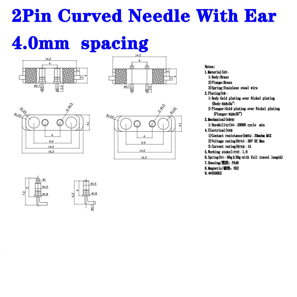 Waterproof DC Magnetic 2 3 4 5 6 7 8 9 10P Spring Loaded Male Female Square with Screw Holes bending needle Pogo Pin Connector