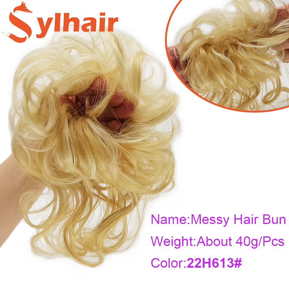 Sylhai-moño de pelo rizado sintético para mujer, moño marrón desordenado con cuerda elástica para el cabello, banda de goma, extensiones de cabello: 22H613