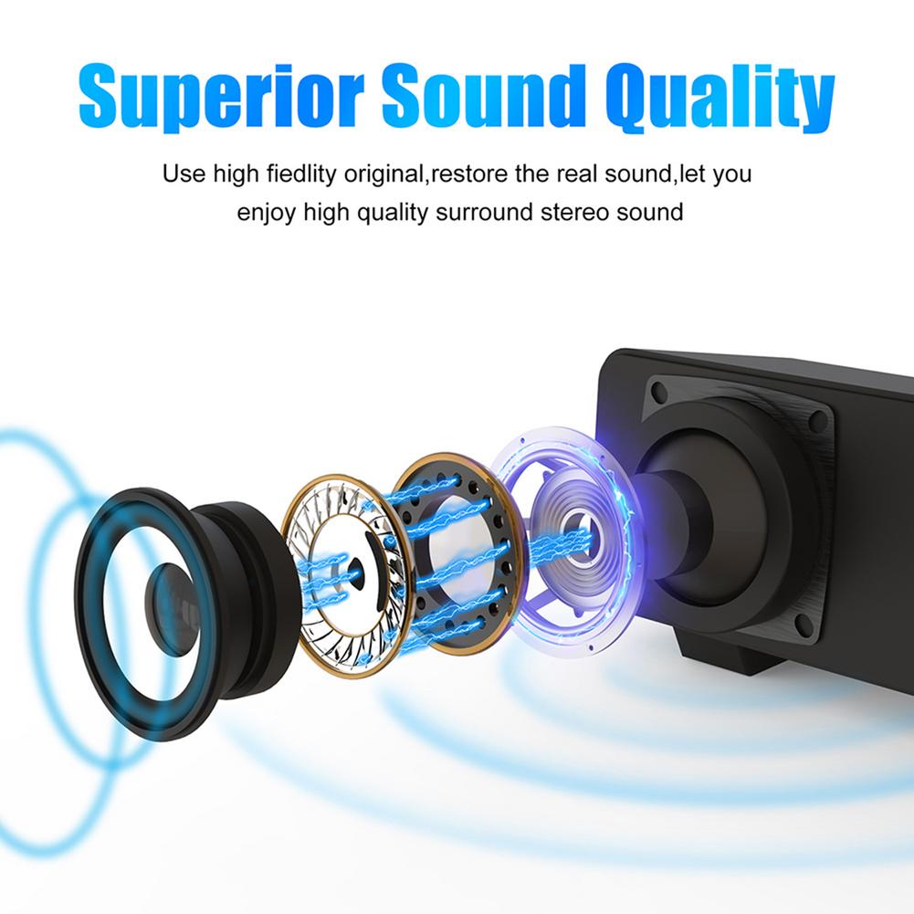 Home Soundbar Computer Speaker With LED Light Desktop Subwoofer Speaker Stereo Surround TV Speakers Aux 3.5mm For Laptop