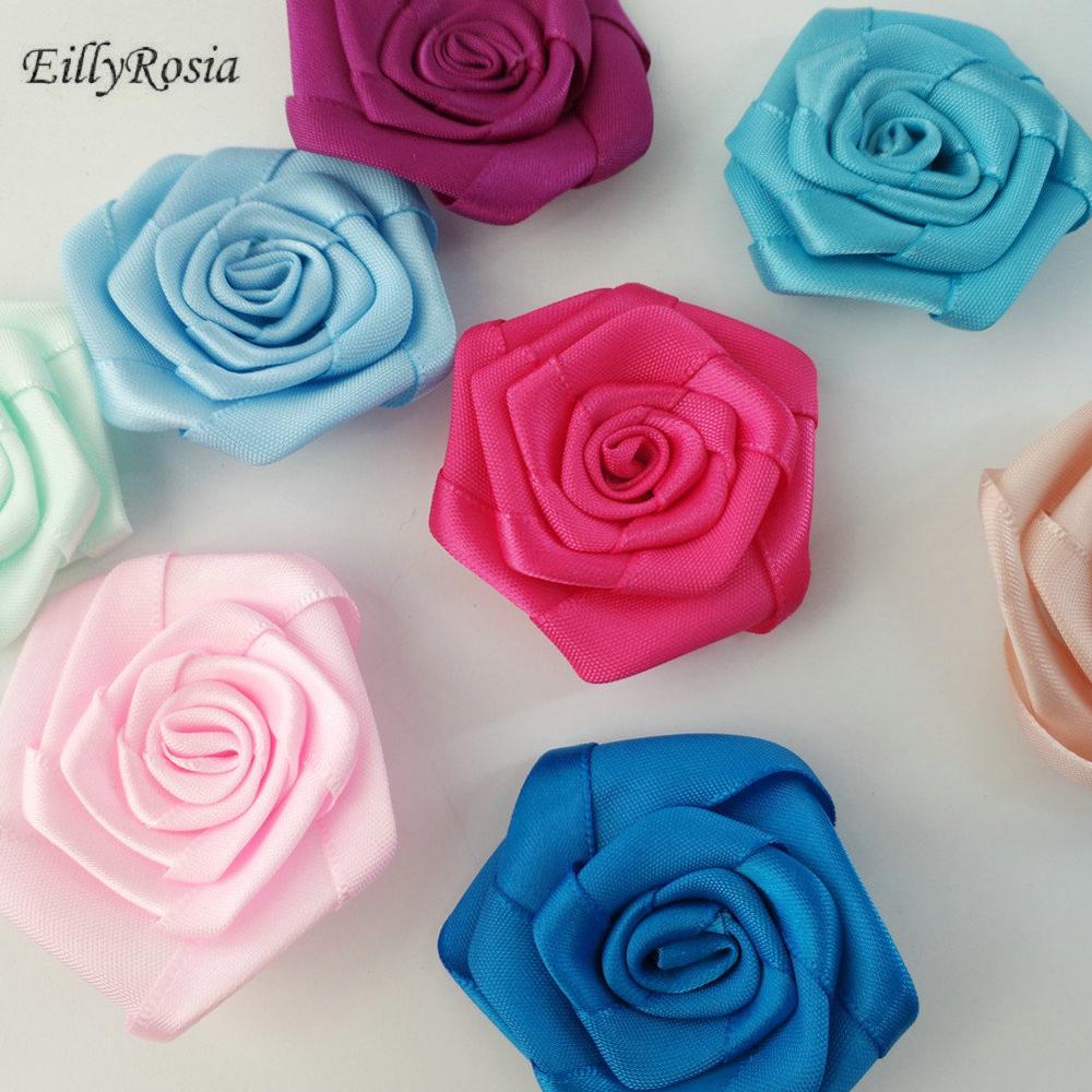 Accesorios para manualidades de EillyRosia, ramo de novia de 5 cm, ramo de flores planas, brotes de rosas, Rosa de satén, ramo de flores, multicolor opcional