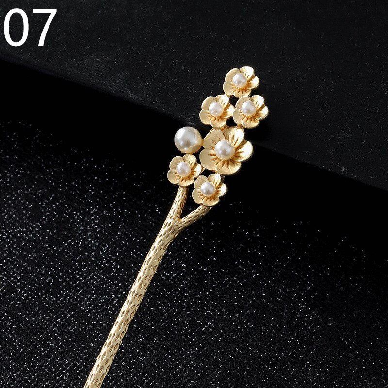 Women Banquet Party Hair Pin Accessories Best Jewelry Vintage Hair Stick Chinese Style Simulated Pearls Hairpin: 07