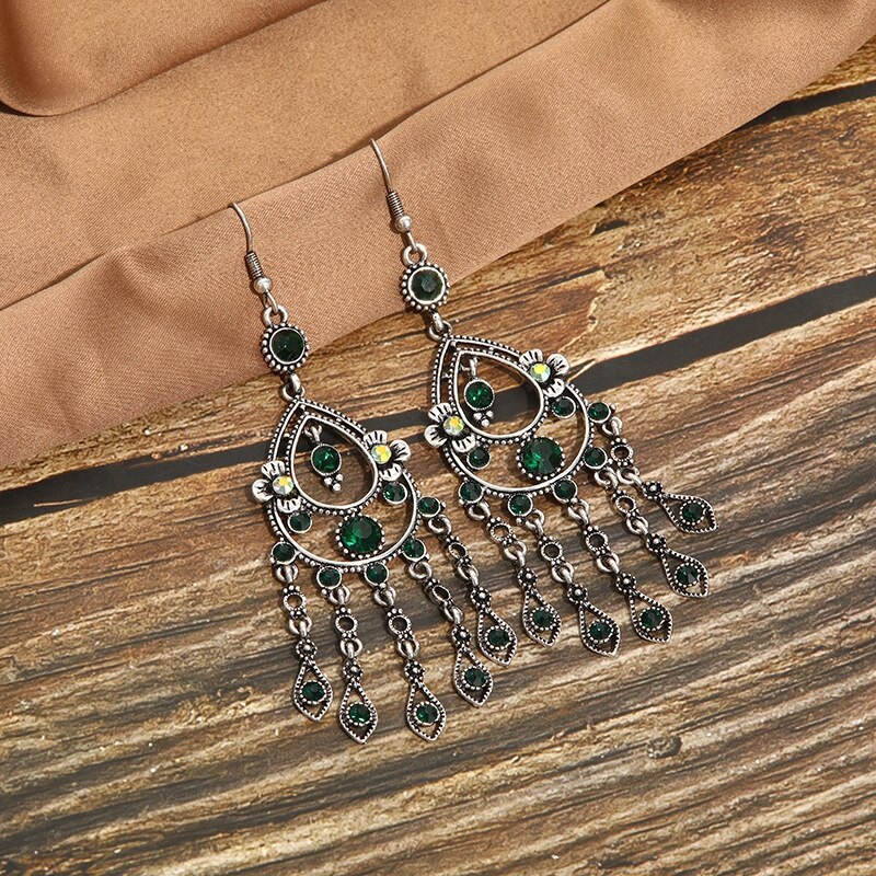 Niebieski Rhinestone etniczne kolczyki paw indyjska biżuteria w stylu Vintage srebrny kolor kryształu dynda wiszące kolczyki dla kobiet Pendientes: 61-3